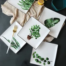 1 шт. нордическое зеленое растение керамическое блюдо 8 дюймов посуда зеленое растение керамическая десертная тарелка кухонные столовые приборы тарелка для торта