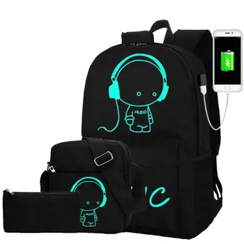

DC.MeiLun Fashion Backpacks Student Luminous Animation School Bags For Boy Girl Teenager USB Charge Computer Laptop Back pack