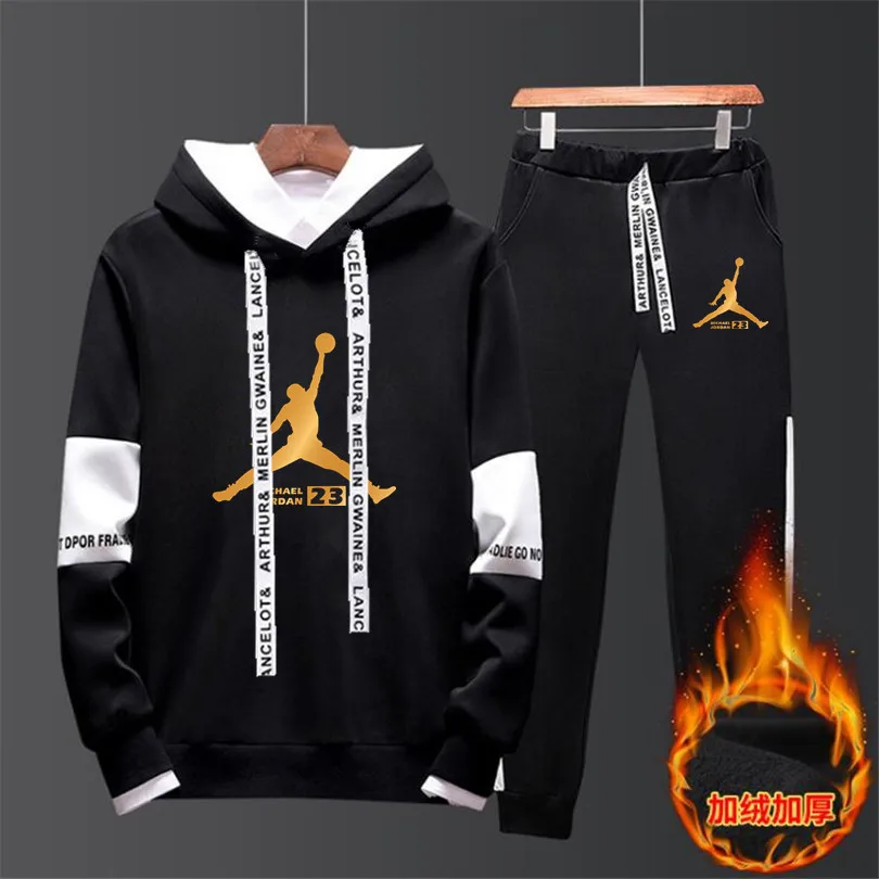 

Hot Sales plus Velvet Men's Hooded Sweater Spring And Autumn 2019 Korean-style Trend Casual Sports Clothing Set Men's Wear