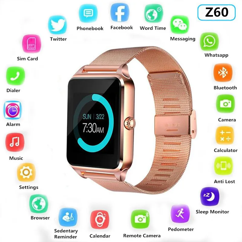 

2019 Z60 Smart Watch GT08 Plus Metal Clock with Sim TF Card Slot Push Message Bluetooth Connectivity Android Phone Smartwatch
