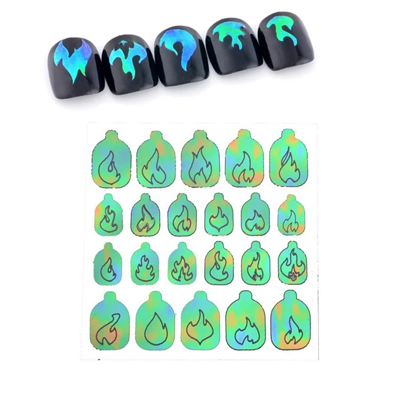 22 листа пламя Holo наклейки для ногтей винилы трафарет стикеры 3D на ногти Nail Art Наклейки маникюрные украшения
