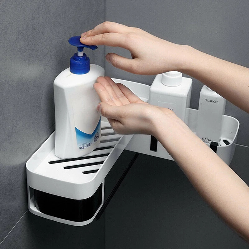 Wall Mounted Corner Bathroom Shower Gel Floating Shelf Shampoo Holder