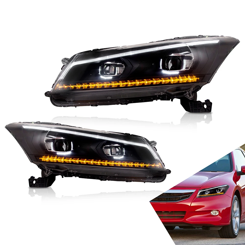 

Налобный фонарь Demon Eyes в сборе для Honda Accord 2008-2012, светодиодные фары DRL с движущимся поворотником, двойной лучевой объектив, автомобильные аксессуары
