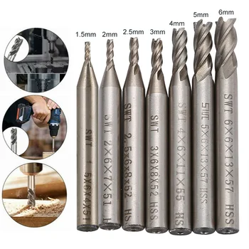 

7Pcs/Set 1.5-6mm 4-Flutes End Mill HSS CNC Straight Shank Cutter Drill Bit Tools