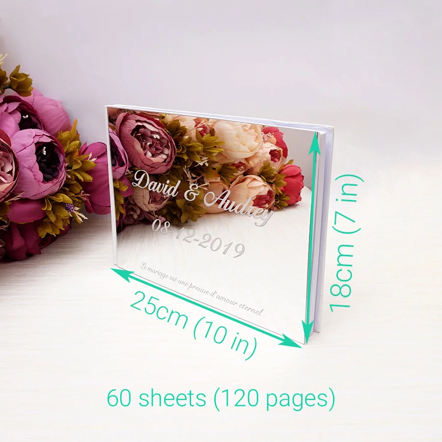 Horizontal 25x18cm Wedding Signature Guestbook Acrylic Mirror White Blank Personalized Books Party Favors Bride Gifts