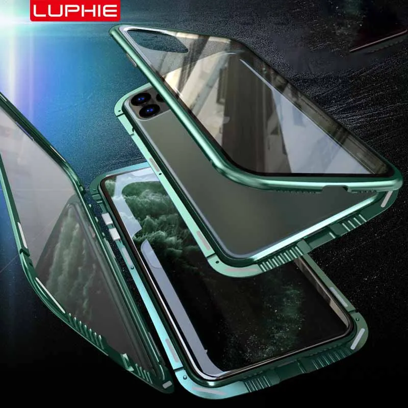 Магнитный 360 полный защитный чехол для iphone 11, металлический чехол, чехол для iphone 11 pro max, чехол, закаленное стекло, бампер