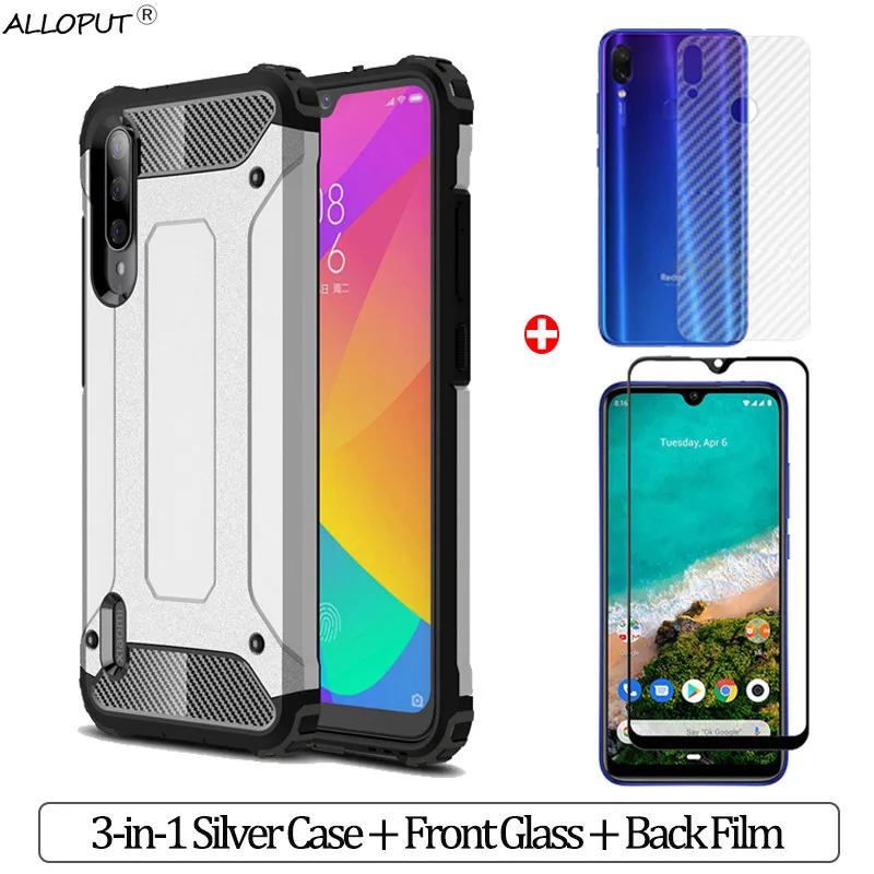 3-в-1 фронтального+ задней панели стекло xiaomi mi a3 чехол на ксиоми ми а3 чехол анти-противоударный Бампер Защитный чехол xiaomi mi a3 чехол для mi a3 xiomi mia 3 чехол сяоми ми а3 чехол ми а3 чехол - Цвет: 3-in-1 Silver Case2