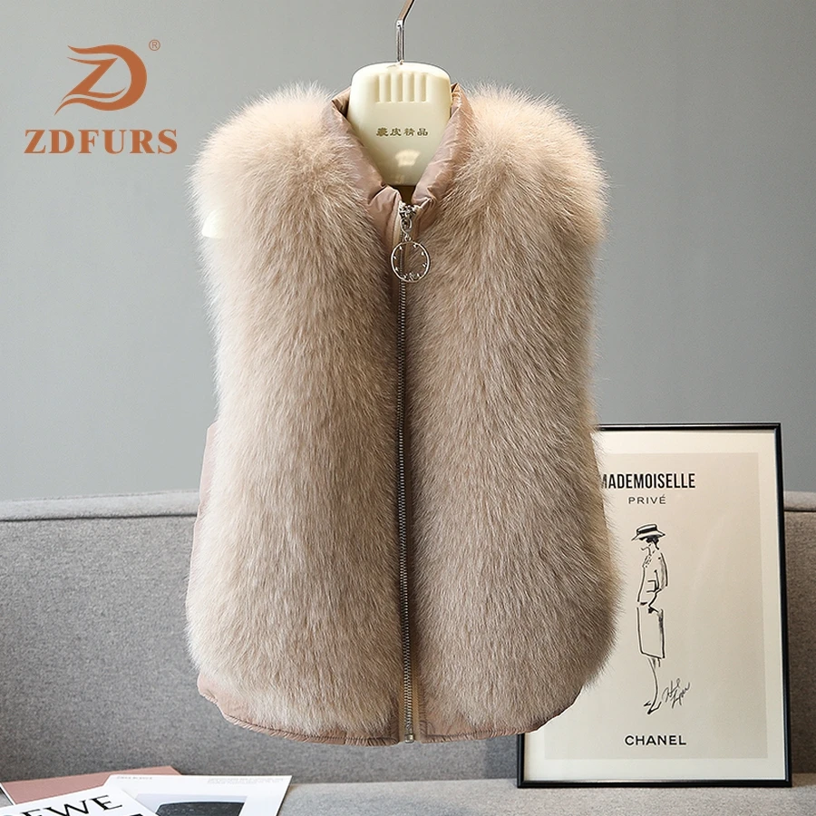 ZDFURS * жилет из натурального Лисьего меха стильный Зимний короткий толстый