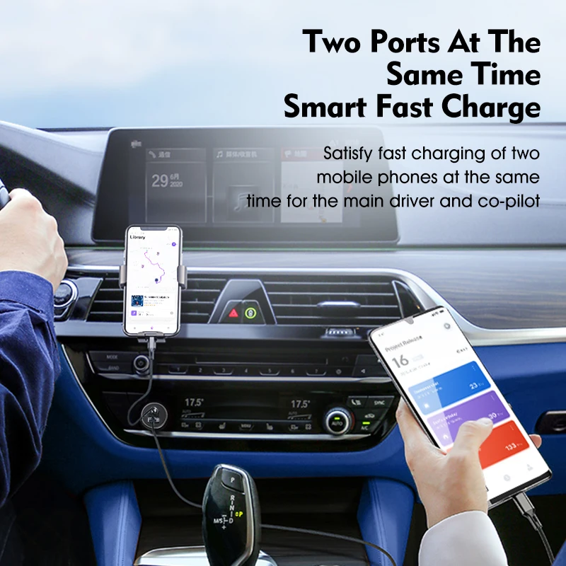 Licheers Car Charger USB 5A Phone Fast Charging 2 Port 12-24V Cigarette Socket Lighter for iPhone Xiaomi Huawei Power Adapter
