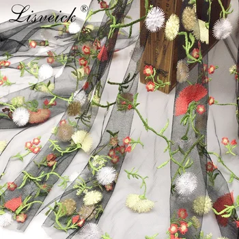 

100x135cm Black Elegant French Embroidered Mesh Lace fabric Top quality Sewing Material For Wedding Party Dress