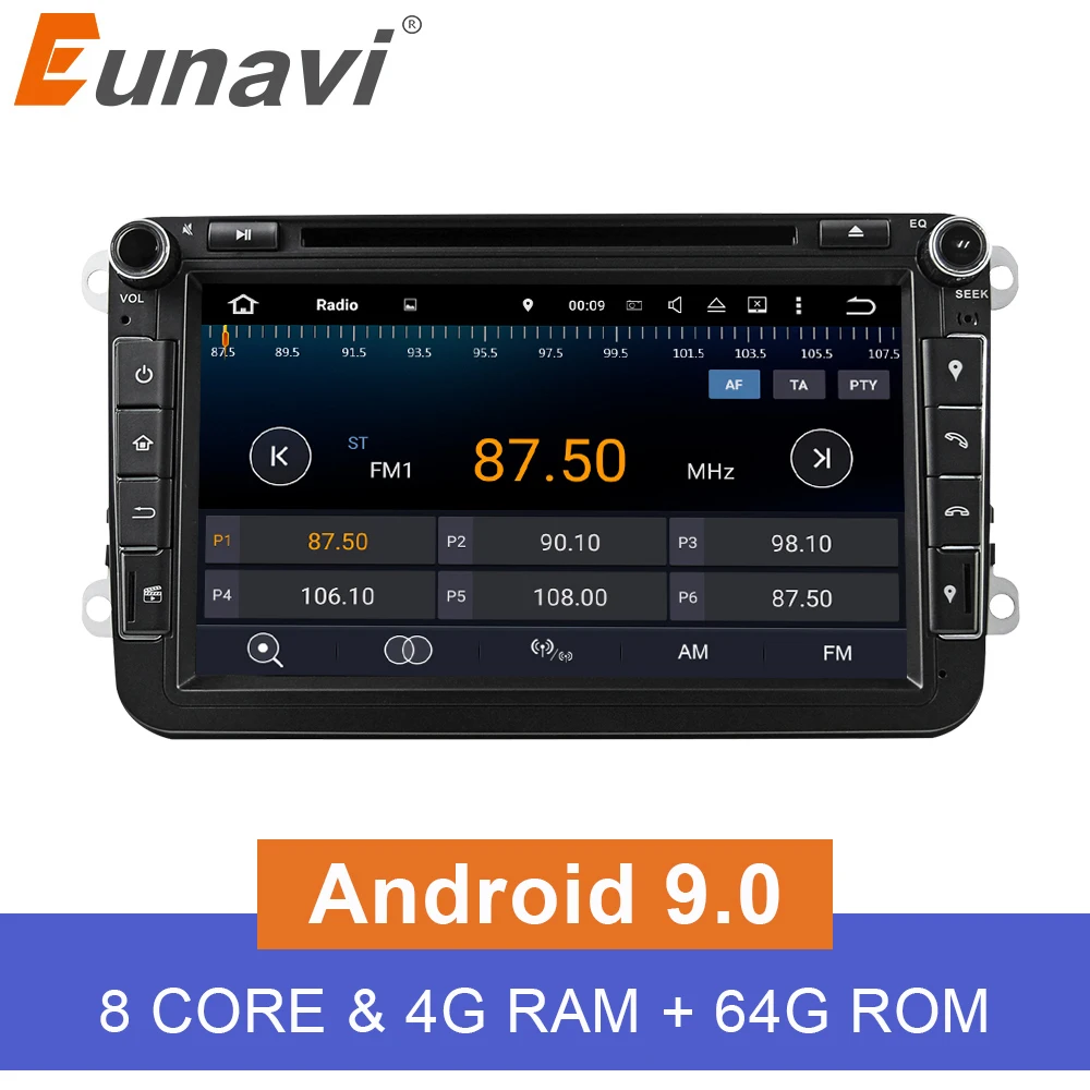 Eunavi Android 9,0 Восьмиядерный 4 Гб ram автомобильный DVD для VW Passat CC Polo GOLF 5 6 Touran EOS T5 Sharan Jetta Tiguan gps Радио сиденье A