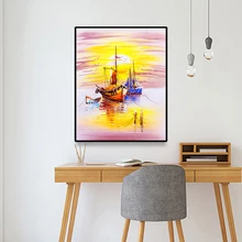 Sea a Sailboat Sunrise Scenery Canvas Painting Calligraphy Poster And Print Home Decor Picture for Living Room Bedroom Bathroom