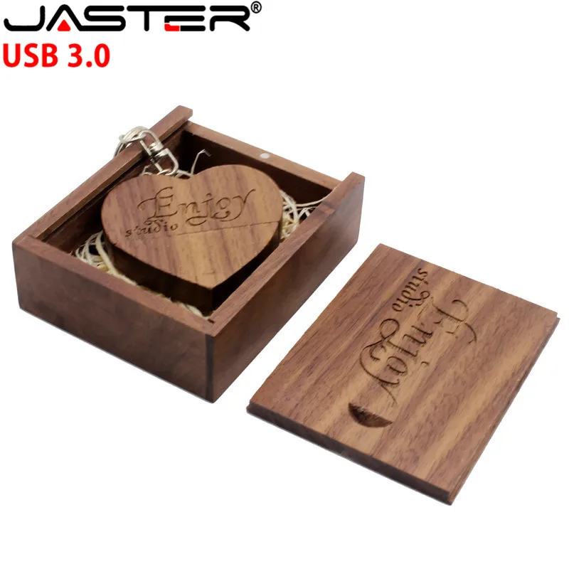 JASTER (1 шт. бесплатный логотип) кленовое деревянное сердце 64 Гб usb3.0 + упаковочная