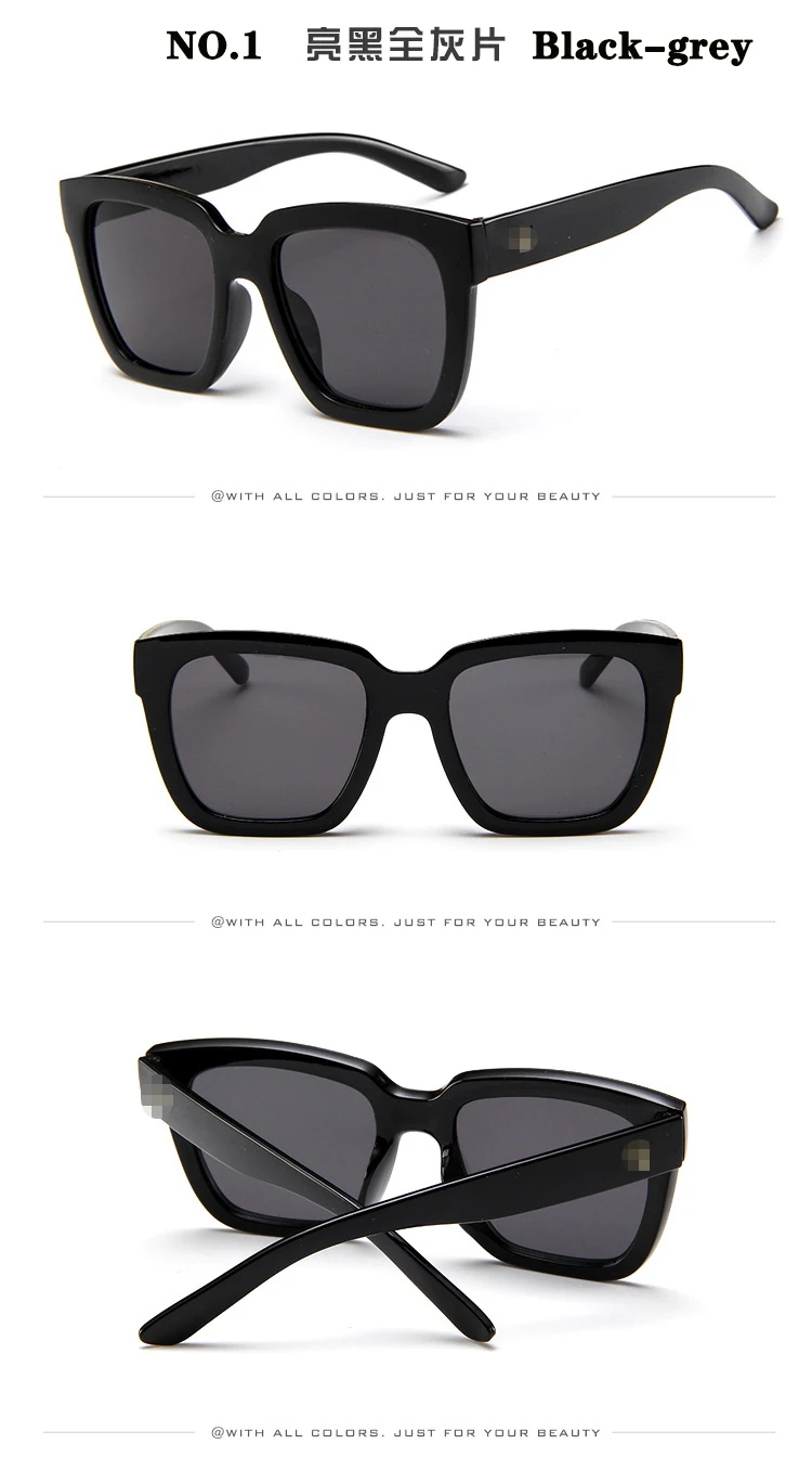 Солнцезащитные очки для женщин, Ретро стиль, негабаритная квадратная оправа, мода, фирменный дизайн, солнцезащитные очки, поляризационные, ray bann, очки, желтые - Цвет линз: NO.1 Black-grey
