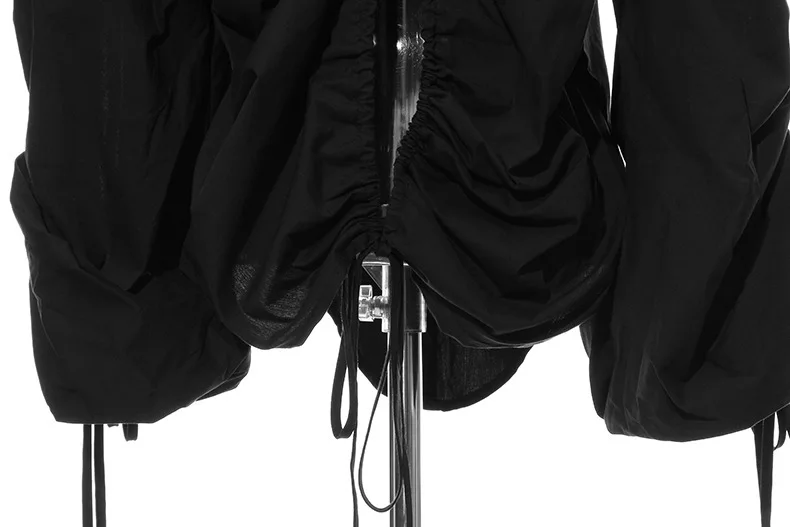 [EAM] Женская Черная Асимметричная блузка с завязками, новая свободная рубашка с отворотом и длинным рукавом, модная весенняя Осенняя JZ520