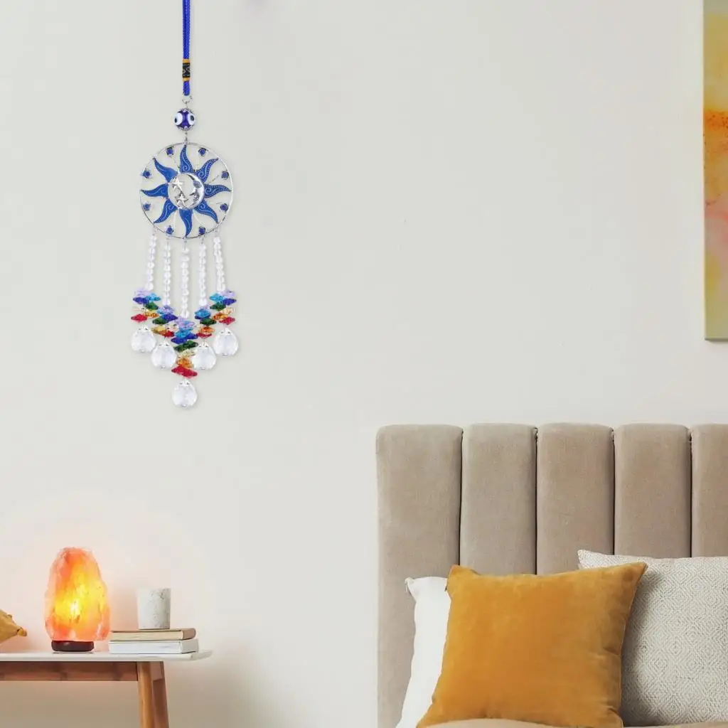 TUMBEELLUWA Lampwork Glass Sun Moon Star Wind Chimes Handmade Hanging Ornaments For Home Decoration Room Garden Window Decor