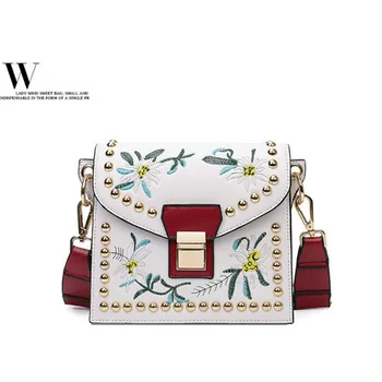 

Leather Embroidery Rivet Crossbody Bags For Women 2020 Travel Handbag Simple Shoulder Messenger Bag Ladies Cross Body Bag