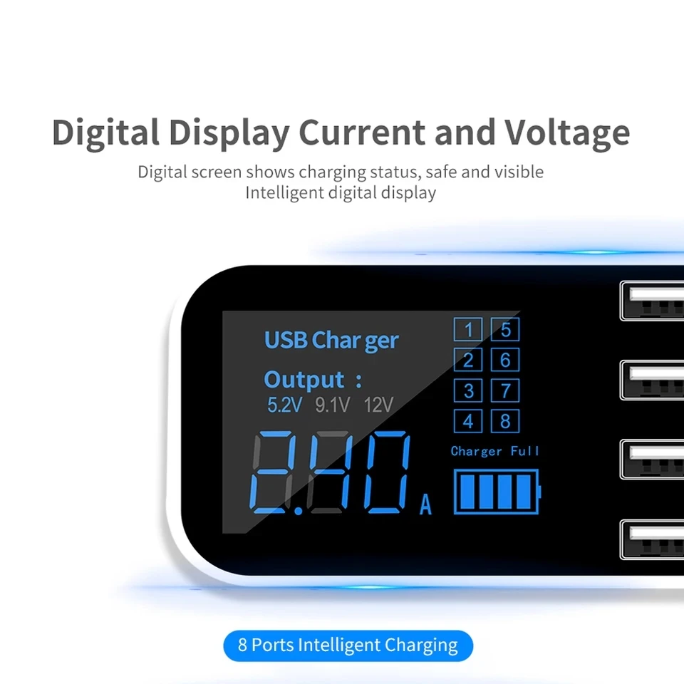 Автомобильное зарядное устройство AIXXCO 8 портов USB светодиодный цифровой дисплей