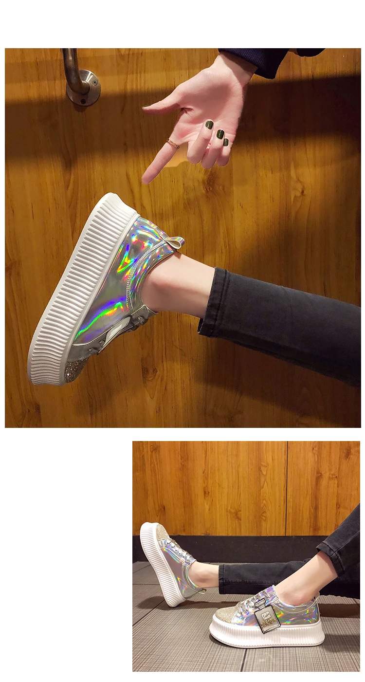 Brand Women Sneakers Slip on Fashion Platform Flats for Lady Spring Autumn Summer Slipony Rhinestone Blingbling Casual Shoes