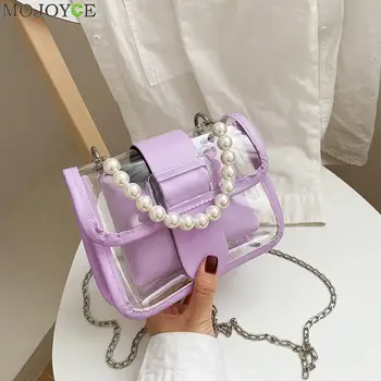 

Creative Design Transparent PVC Handbag Classic Texture Chic Pearl Elegant Clutch Totes PU Shoulder Bag Composite Set