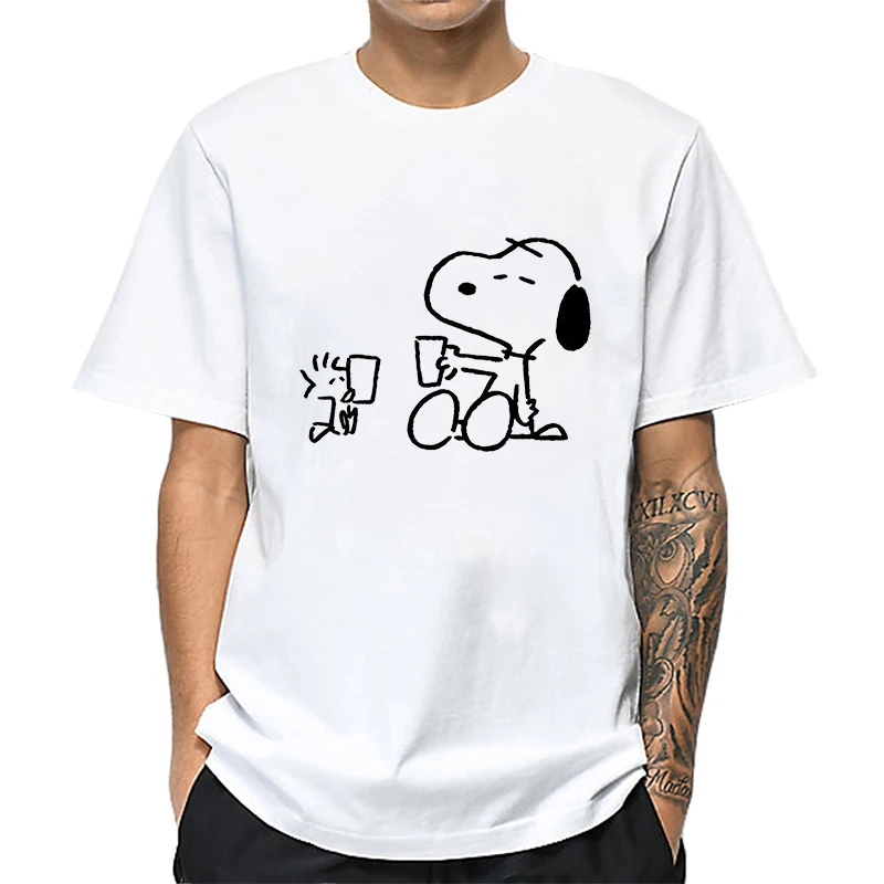 

MOUNTSHARP Snoopy Pattern Men T Shirt Cute Print Tshirts Cotton Harajuku Tops Tees Summer Boyfriend Gift Casual Unisex Clothes