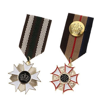 

2 Pieces Stripe Fabric Medal Badge Men Women Cospaly Uniform Brooch Pin Costume Jewelry