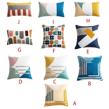 

Nordic Style Homestay Decorative Throw Pillow Case Cotton Towel Embroidered Geometric Patterns Lumbar Cushion Cover