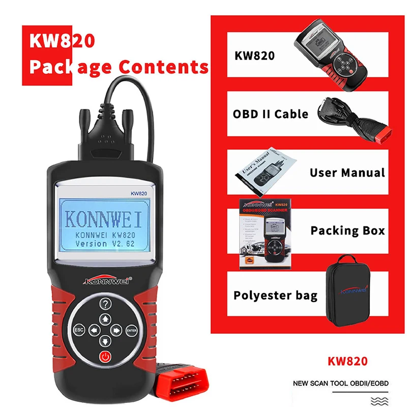 HOT KW820 Car Diagnostic Tool kw 820 EOBD OBD2 Vehicle Engine Code Reader Fault Scanner Too KONNWEI | Автомобили и мотоциклы