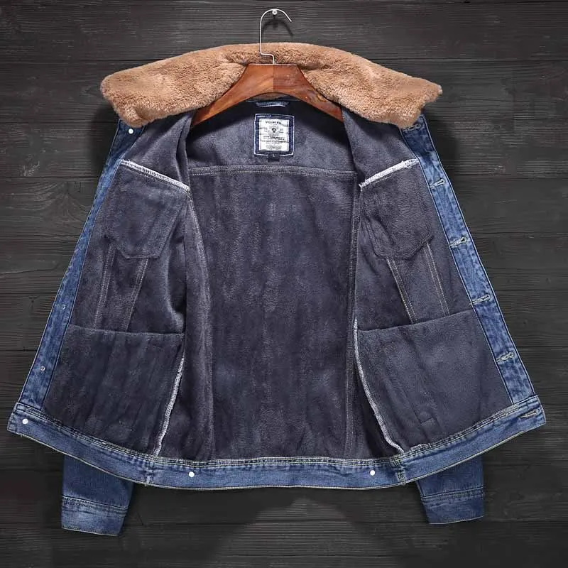 KIOVNO зимние мужские флисовые джинсовые куртки и пальто с меховым воротником теплые толстые джинсовые куртки верхняя одежда для мужчин ветровка