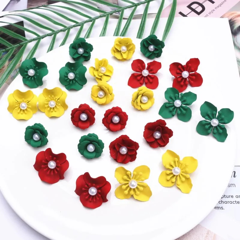 

EK706 New Korean Style Spray Paint Big Flower Stud Earrings For Women Fashion Summer Accessories Elegant Sweet Jewelry Brincos