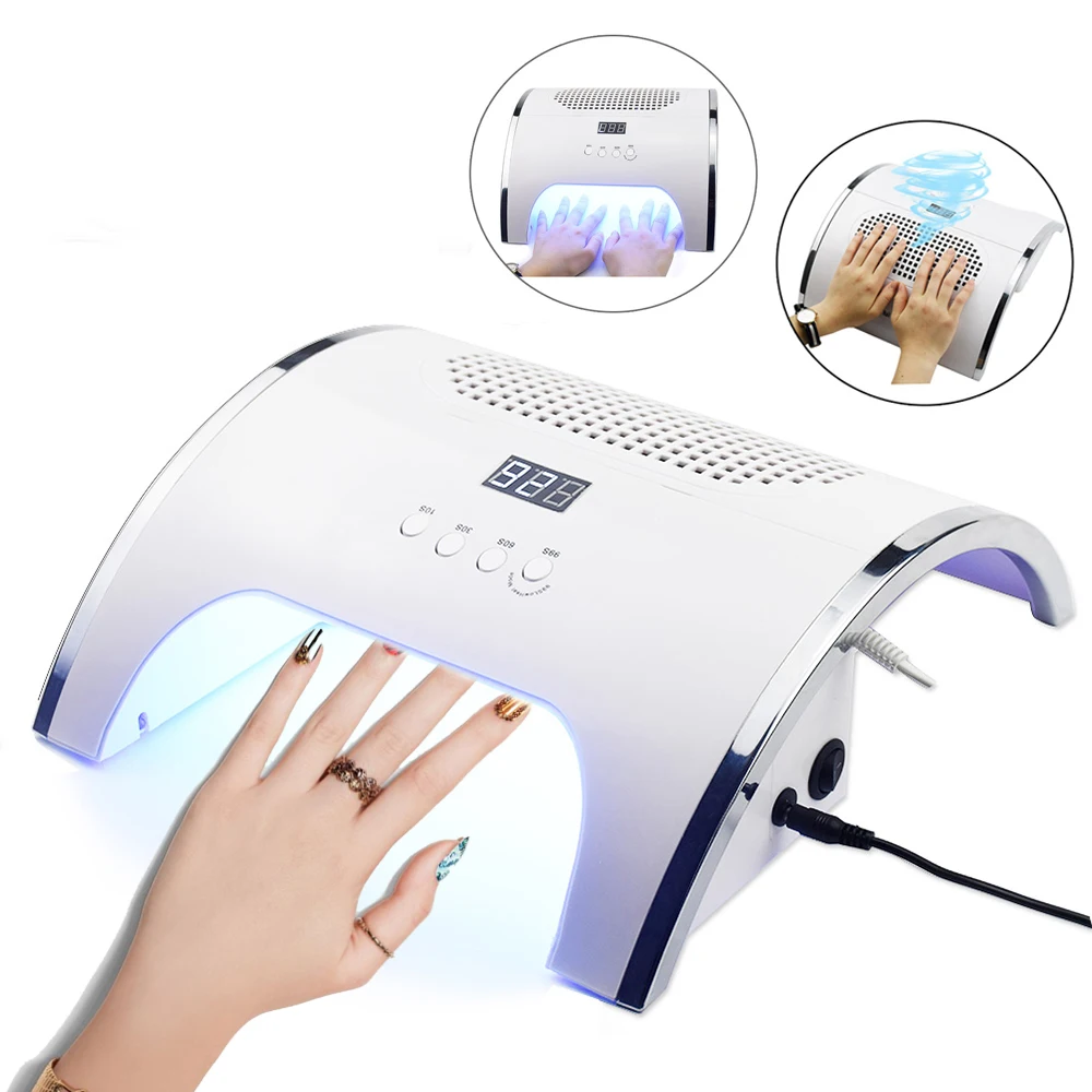 80W 2-IN-1 UV LED Nail Lamp & Nail Dust Collector Machine 36 LEDs Nail Dryer Manicure With Two Powe