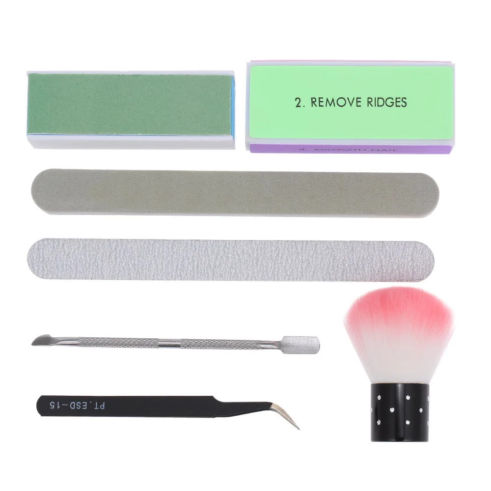 

7-In-1 Nail Polish Gel Remover Tools Kit with Nail Brush Sanding Files Clips Pusher Tweezers Buffer Block Sponge Nail Tools