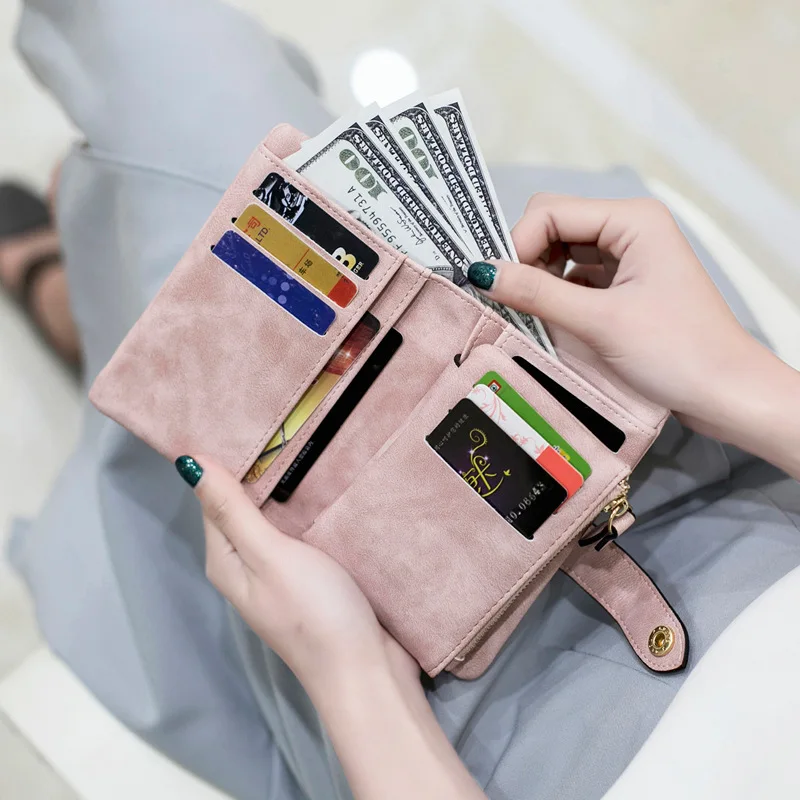 

Tallies leather scrub wallet women's short Korean-style-style indie cute three fold card bit more WOMEN'S wallet
