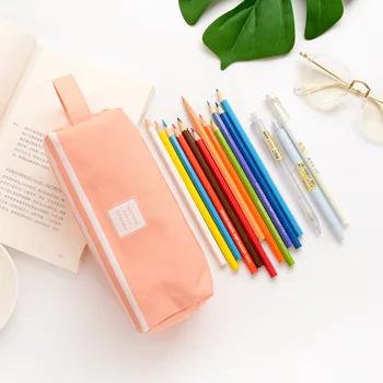 

New high quality pen bag creative canvas large capacity pen bag double layer simple multi-function pure color small fresh
