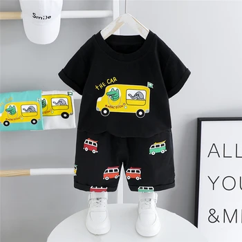 

HYLKIDHUOSE 2020 Summer Toddler Infant Clothing Baby Boys Clothing Sets Short Sleeve Cartoon Car T Shirt Shorts Children Clothes