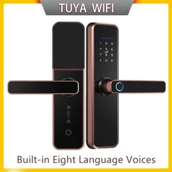 Serrure de porte connectée X5, biométrique, par empreinte digitale, fonctionne à distance, sans clé, avec application Tuya, wi fi, voix intégrée en huit langues 