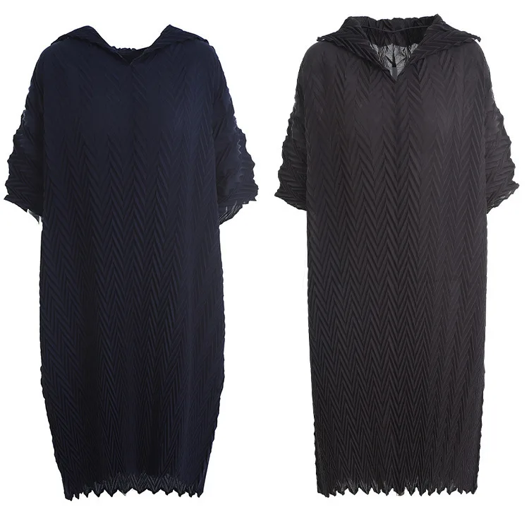 Fashion Tide Summer Fahion New Pleated Clothes For Women Turn Down Collar Large Size Loose Short Sleeve Dresses Female Pop YH315