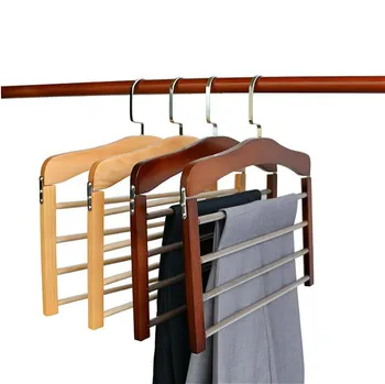 

Wood clothes rack Multifunctional Trousers Hanger 4-layer Trousers Storage Rack High Quality Durable Hangers for Clothes