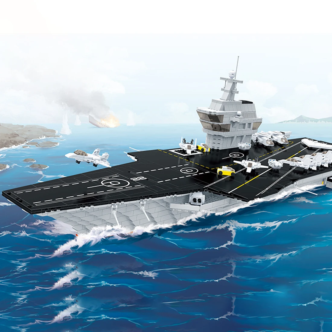 

2862Pcs DIY Small Particle Building Block Aircraft Carrier Model Construction Kit For 100% Building Block