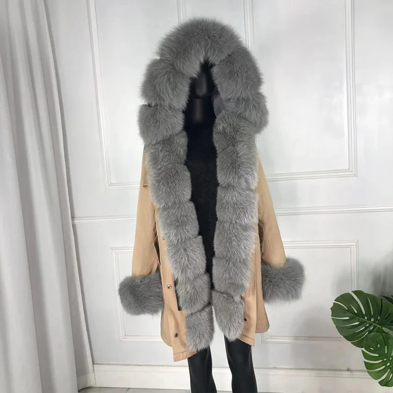 Новые чернобурки меховой парка пальто женские трикотажные silver fox меховой подкладке парки Черный зимой толстые Настоящее пальто с мехом теплые женские верхняя одежда - Цвет: 7