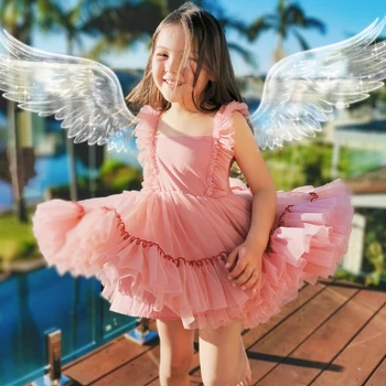 

2Pcs Summer Baby Girl Pink Black Princess Tulle Tutu Dress with Cute Panties Spanish Vintage Dress for Girls Christening Gowns