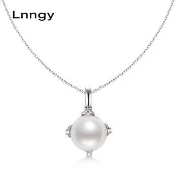 شراءLnngy Lnngy 18K الذهب الأبيض 9-9.5 مللي متر الماس حقيقية المياه العذبة اللؤلؤ قلادة قلادة المرأة مع 18