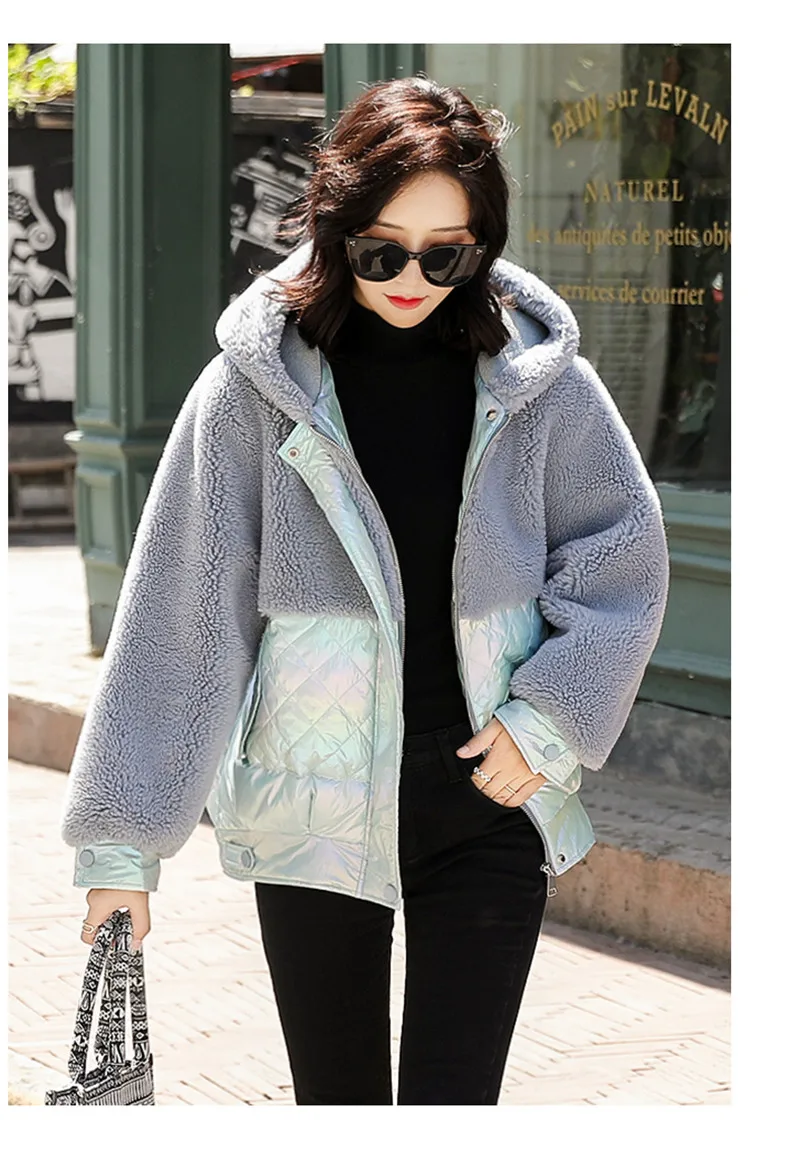 Winter Short Down Cotton Clothing Female New Korean Version The Pattern Lamb Fur One Outerwear Hooded Loose Warm Jacket 540