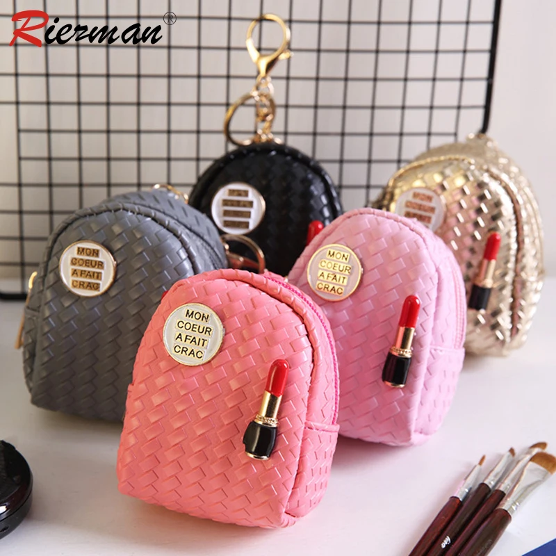 

RIEZMAN Fashion Women Girls Mini Lipstick Coin Purse Multifunction Leather Wallet Hand Pouch Purse Key Chain Bag small purses