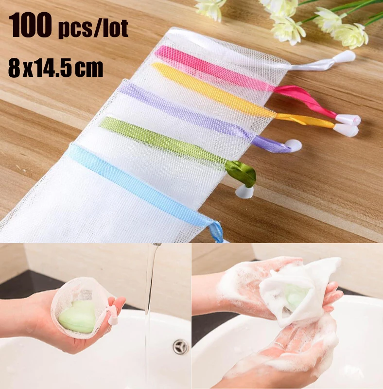 100 pcs/lot Wholesale Hanging Nylon Soap Mesh Bag Mesh Net for