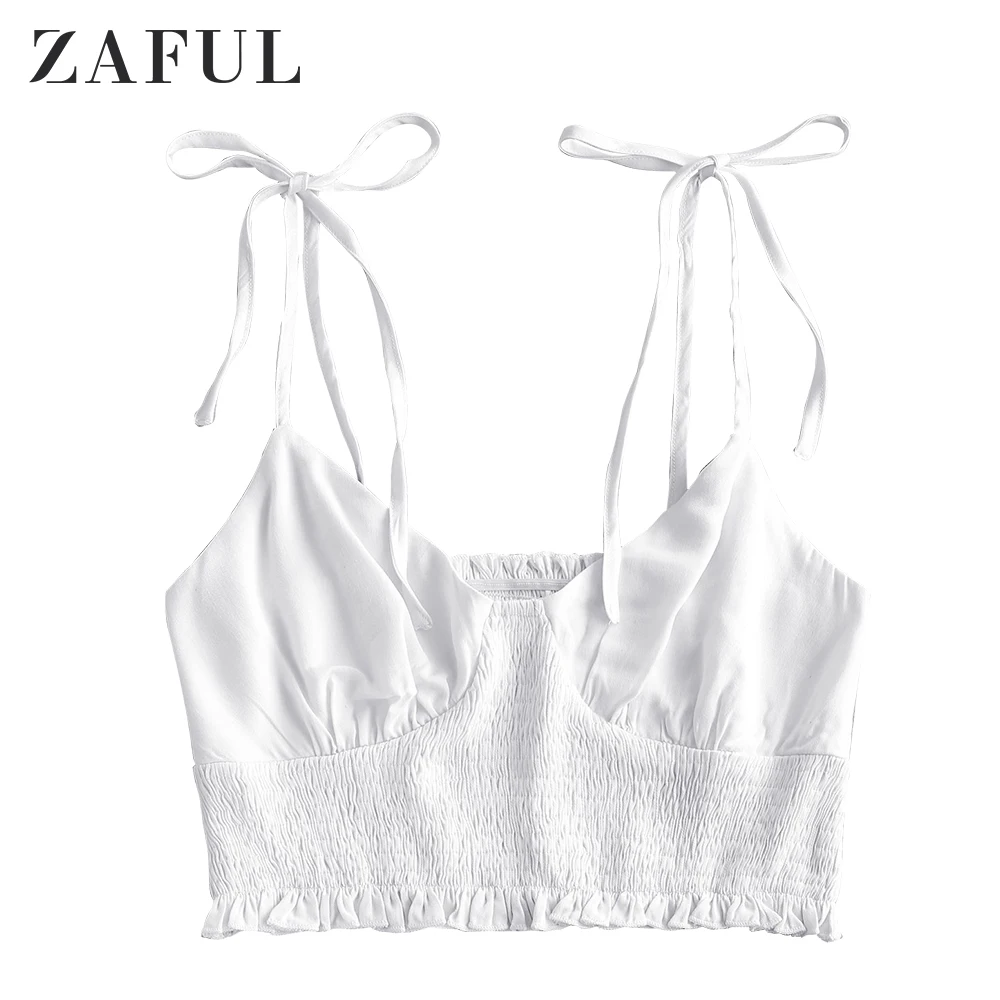 Короткий топ с завязками на плечах и бретельками от ZAFUL, однотонная короткая рубашка на шнуровке, женская укороченная майка с v-образным вырезом, сексуальные майки