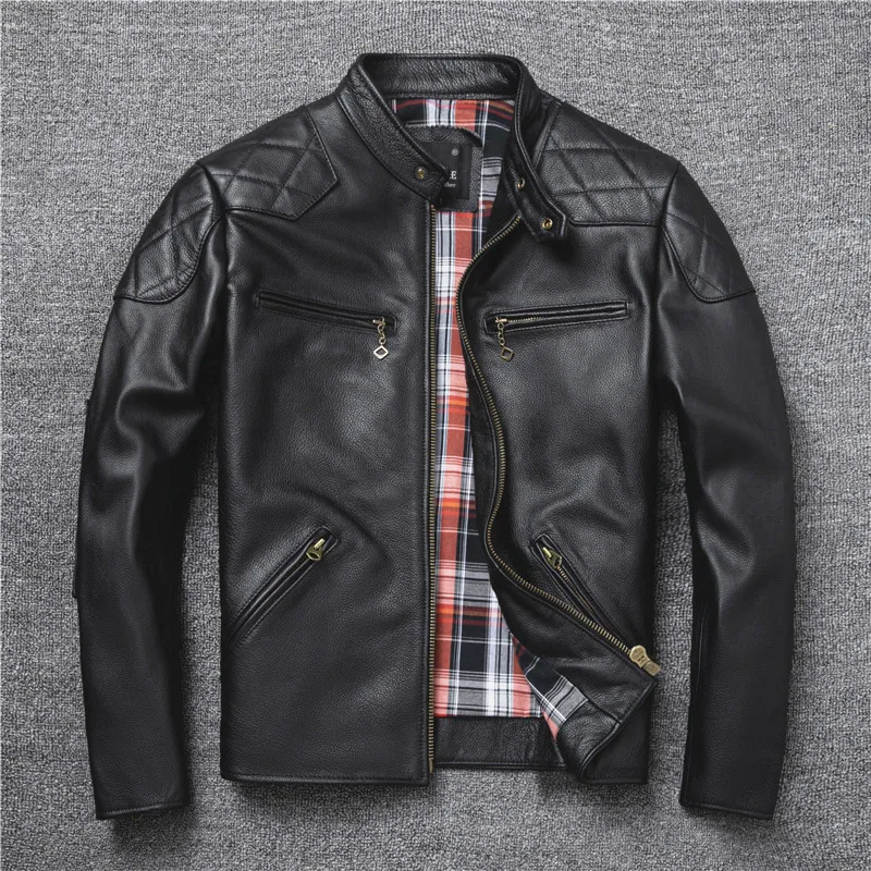 YR!Free shipping.Classic motor rider leather jacket.quality cheap