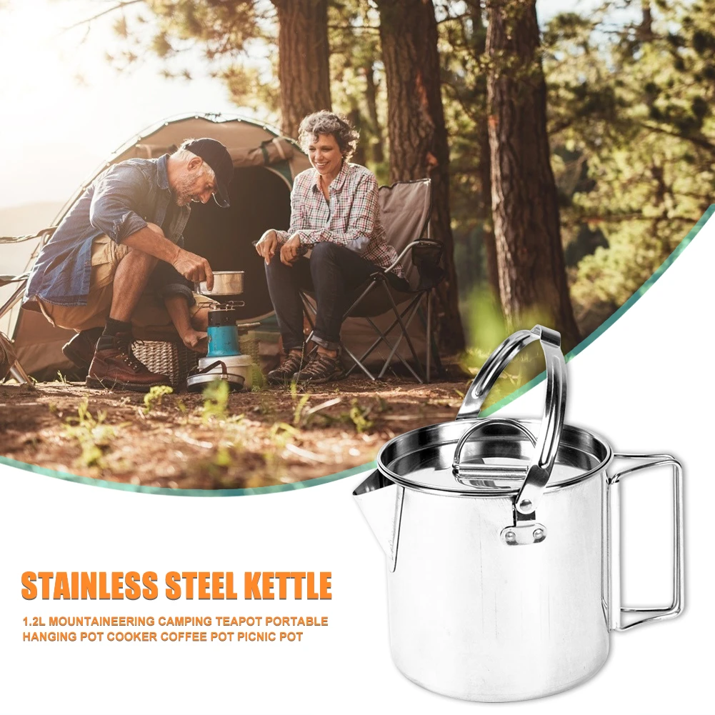 Outdoor Steel Kettle Folding Camping Hanging Portable Pot Coffee Picnic