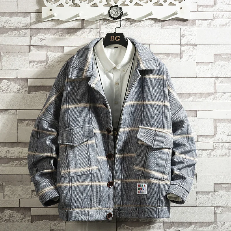 Mens Coats 2020 Plaid Woolen Coat Male Autumn and Winter Loose Trend Casual Woolen Coat Jacket Male Mens Coats 2020 Plaid Woolen Coat Male Autumn and Winter Loose Trend Casual Woolen Coat Jacket Male