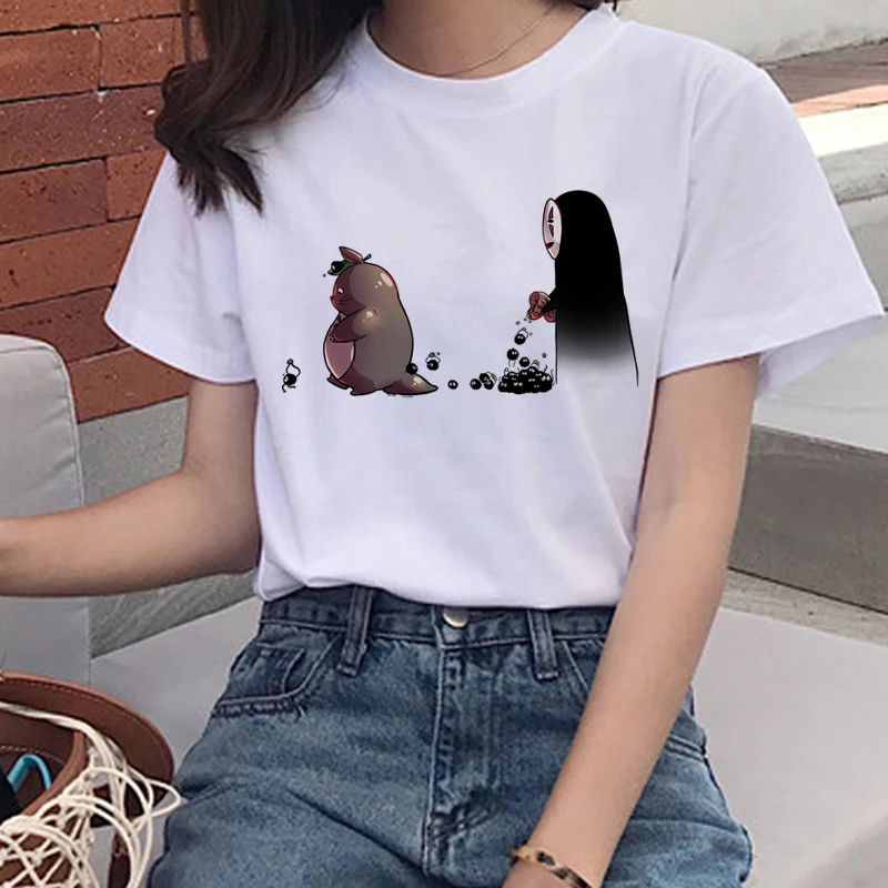 Графическая футболка 90 s, милые женские футболки Totoro Harajuku Kawaii, женская футболка Studio Ghibli, забавная футболка с мультяшным принтом